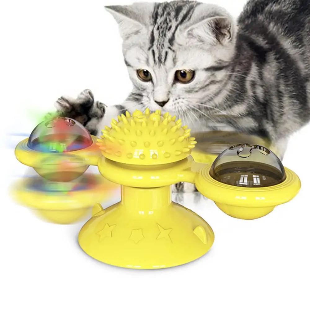 Interactive Turntable Windmill Ball Toy for Cats & Small Dogs (Spinning Windmill, Suction Base, Colorful Balls)