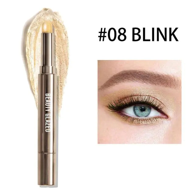10 Color Double-Ended Eye Shadow Stick – Pearlescent Finish with Built-in Sponge Brush (5.1" Length)