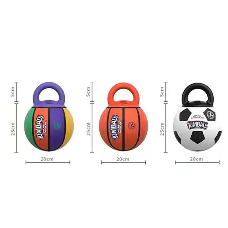 Dog Handle Ball Toy – Interactive Basketball & Football Style Rubber Toy for Medium to Large Dogs