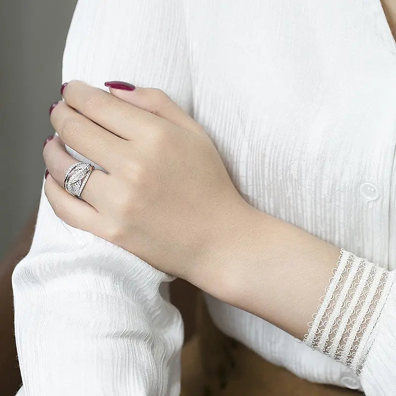 Sparkle with Elegance wearing the Zircon Mesh Engagement Ring