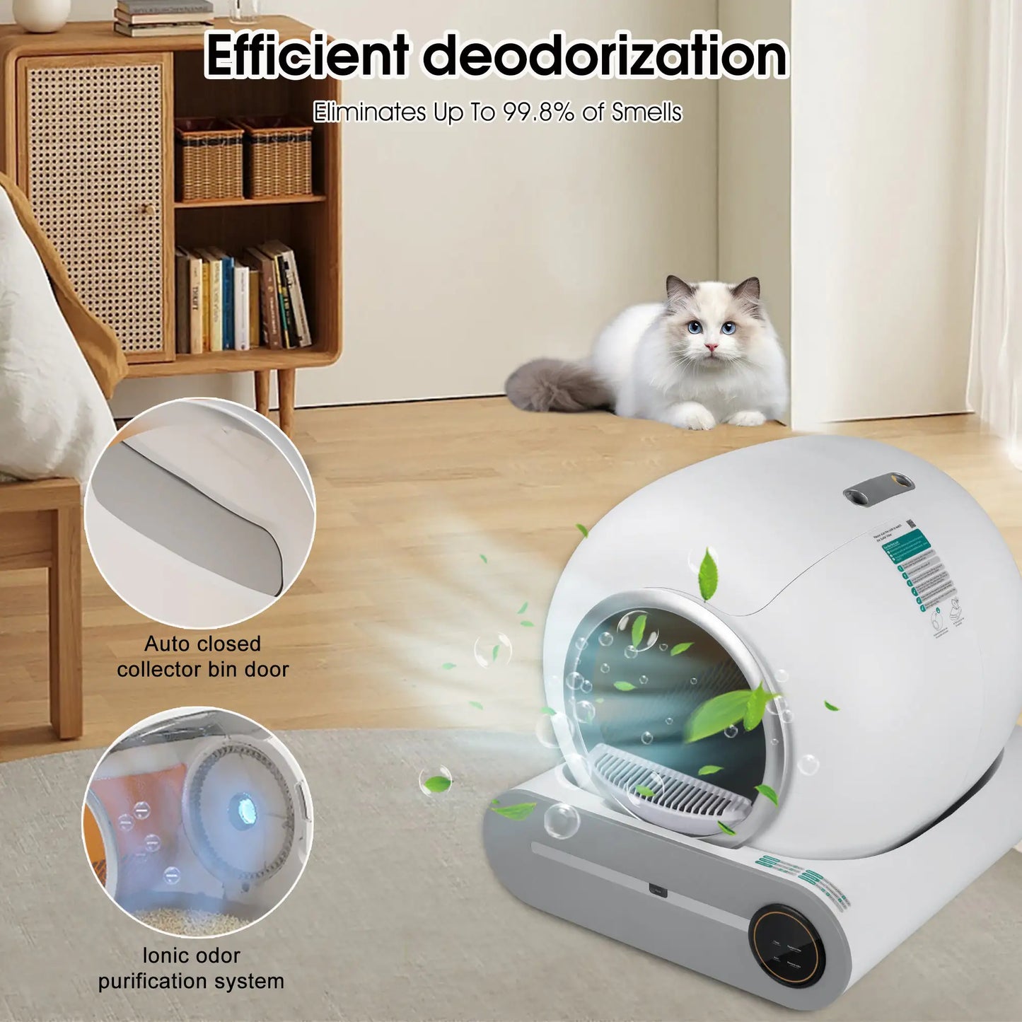 Self-Cleaning Litter Box with Automatic Scooping, Deodorization & App Control