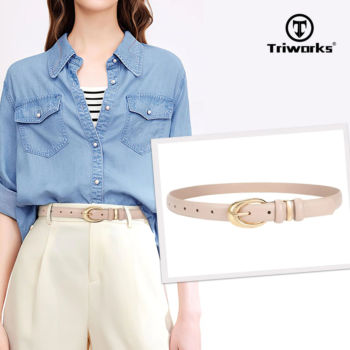 Women's Skinny Faux Leather Belt with Gold Buckle