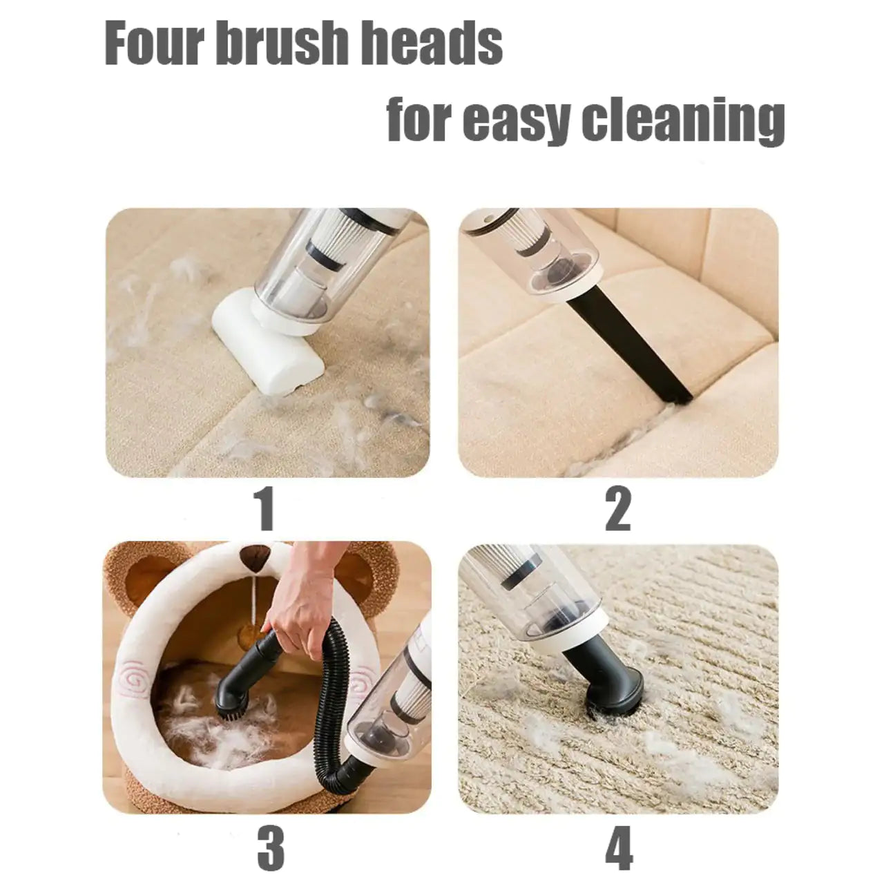Pro Pet Grooming Vacuum Kit – Multi-Head Silent Hair Remover with Filter & USB Charging (Low Noise, 4-in-1 Tool Set)