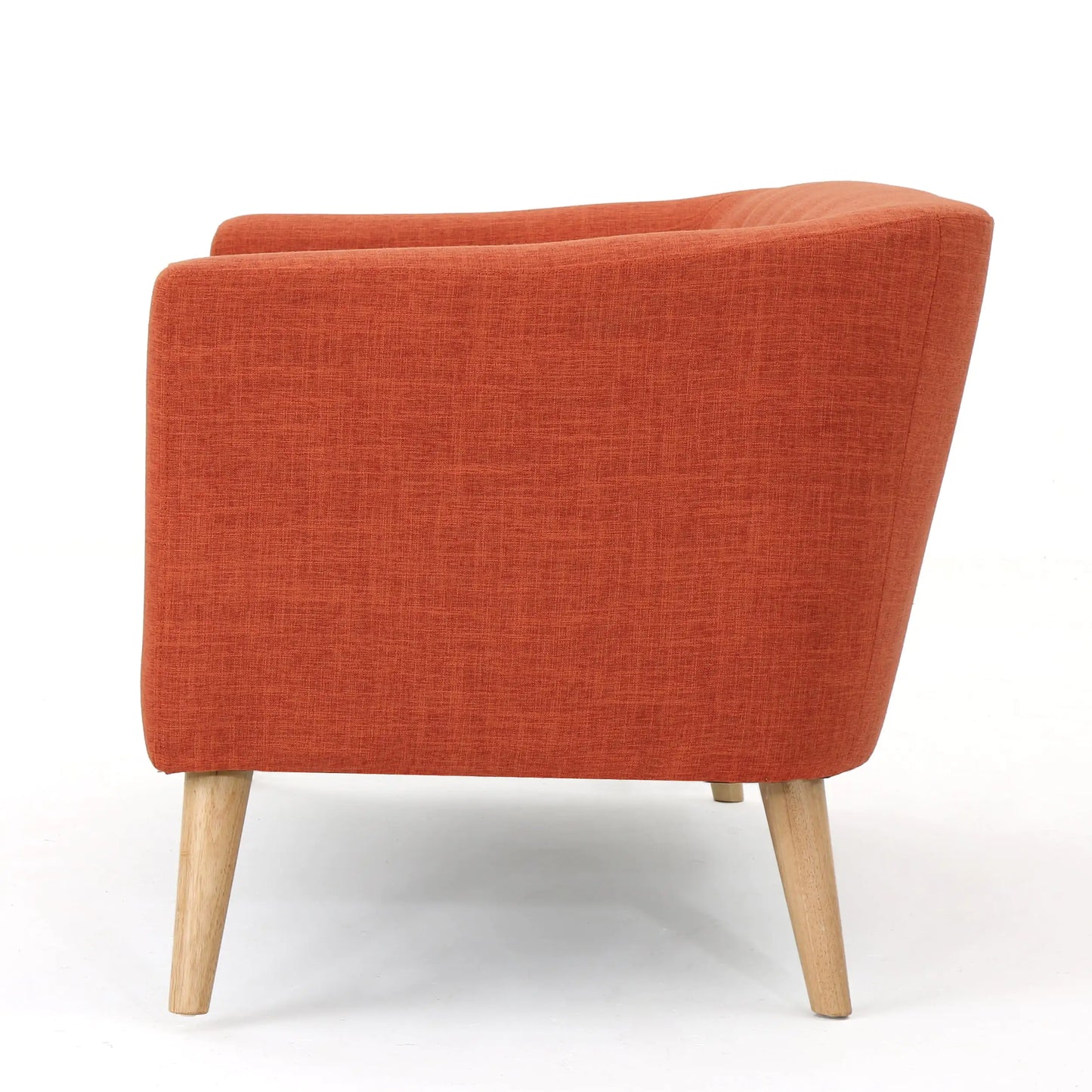 Double Sofa – Mid-Century Modern Orange Loveseat with Button Tufting & Light Birch Legs