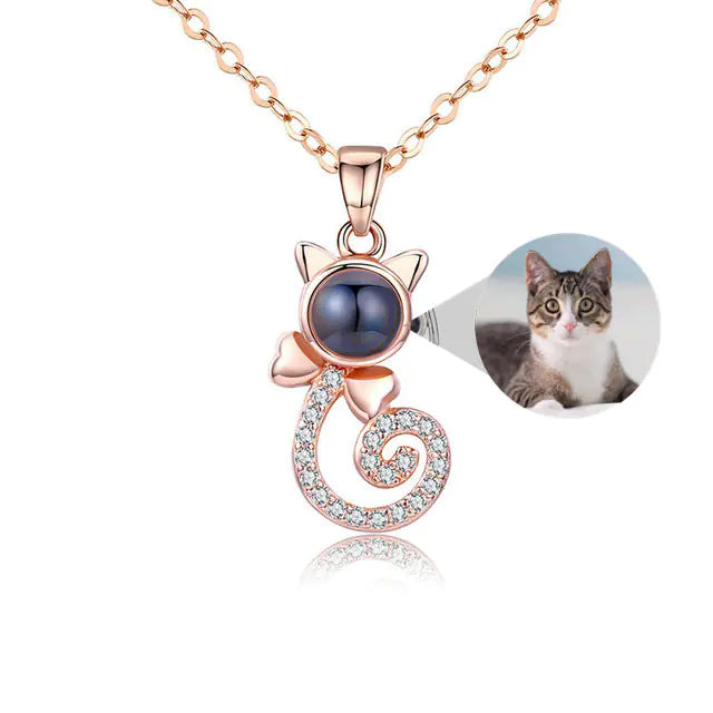 S925 Cat Projection Necklace – Elegant Silver Jewelry with Whimsical Feline Design