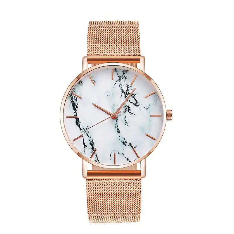 Add a Touch of Elegance with our Rose Gold Mesh Band Marble Watch