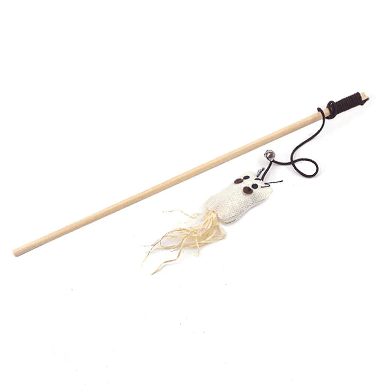 Interactive Cat Teaser Toy – Hemp Rope Wand with Wooden Handle for Active Play and Exercise