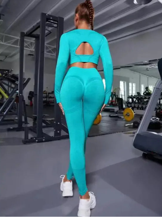 Yoga Two-Piece Suit – Long Sleeve Pullover & Leggings Activewear for Women