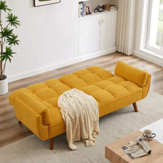 Yellow Fabric Sofa for Home Use – Linen Upholstery, Contemporary Design