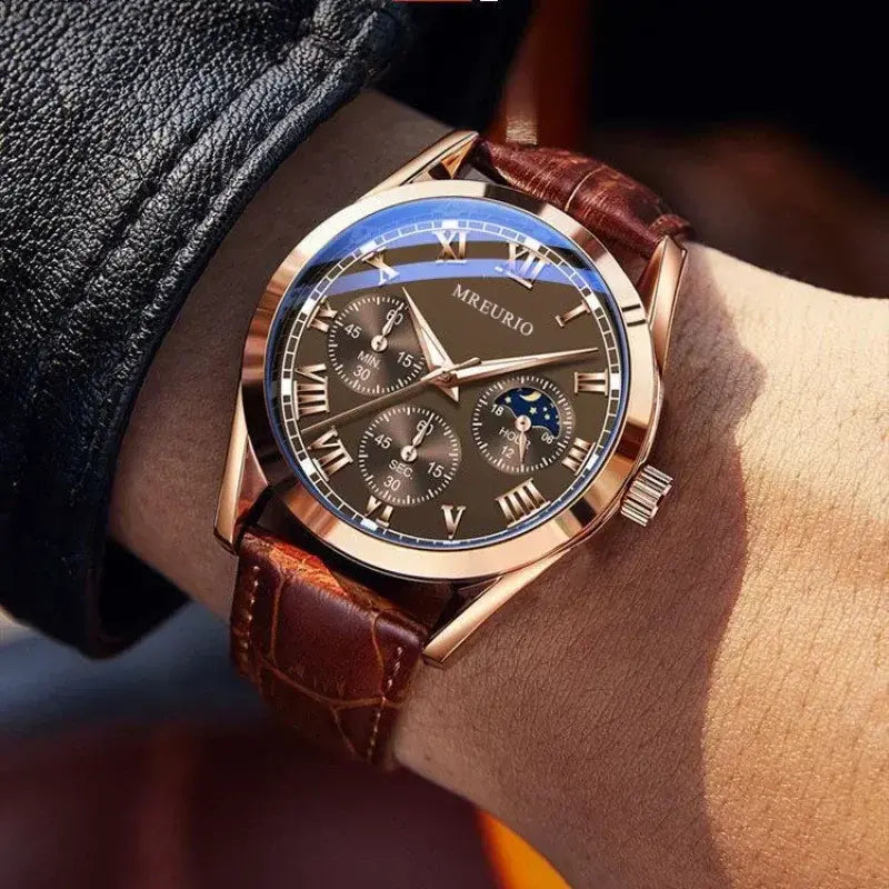 Men’s Luxury Quartz Watch with Leather Strap