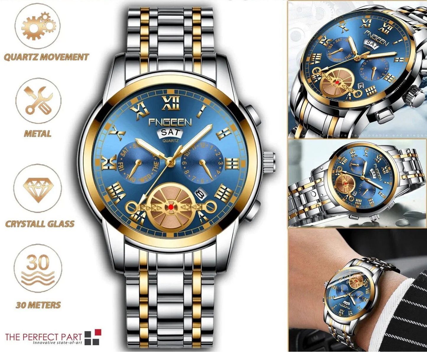 Men's Stainless Steel Quartz Watch – Precision Timekeeping with Luminous Hands & Tourbillon-Inspired Design (41mm Case, 3 Color Options)