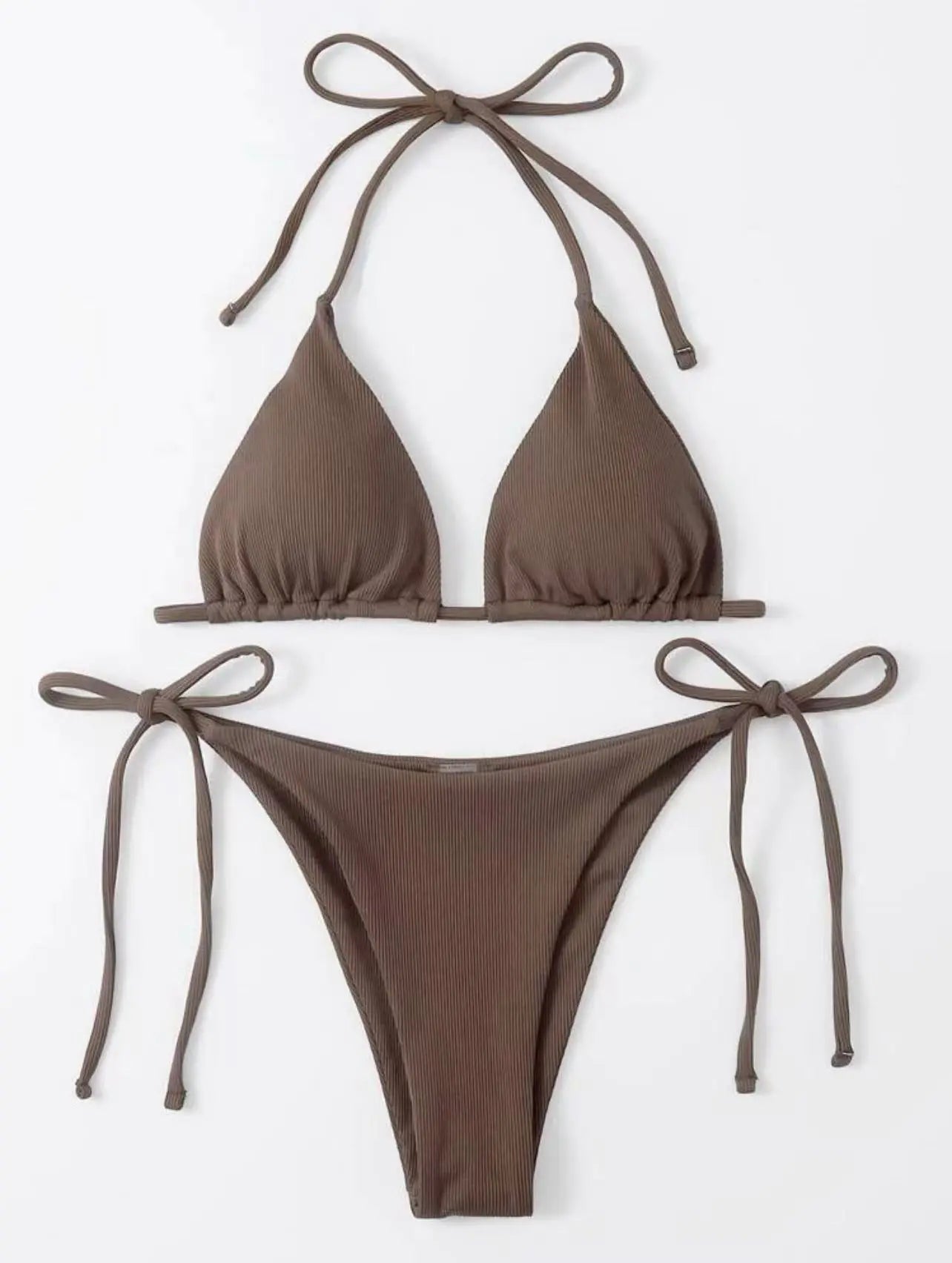 Ribbed Three-Piece Bikini Set – Lightweight, Curve-Flattering Swimwear (Sizes S–L)