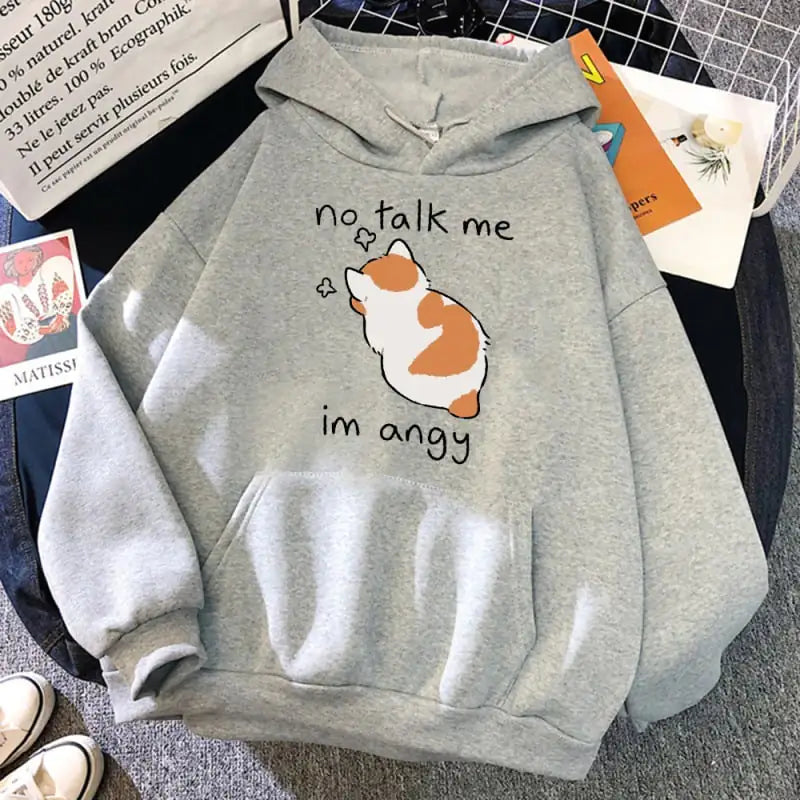 "No Talk Me" Cute Angry Cat Print Women Hoodie – Bold Feline Attitude Meets Streetwear Style