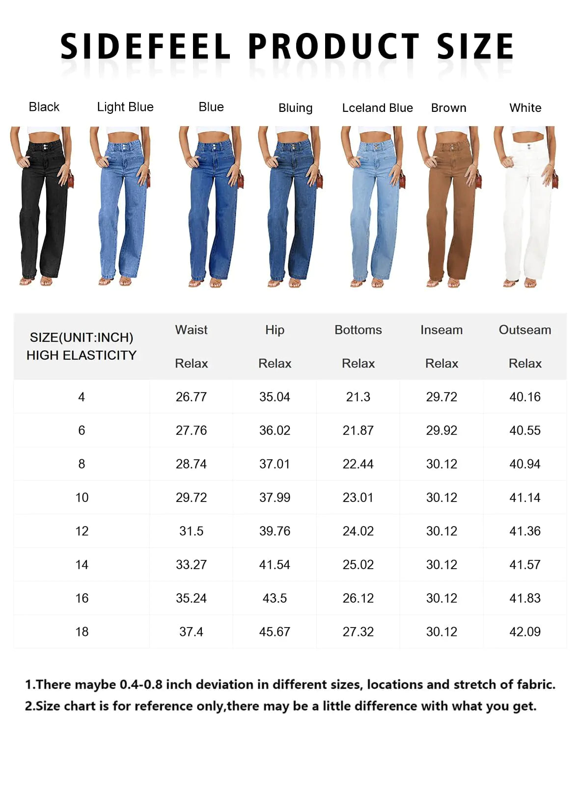 Sidefeel Women's Jeans High Waisted Straight Leg Stretchy Jeans Trendy Welt Pockets Loose Wide Leg Ankle Denim Pants 6 Brown