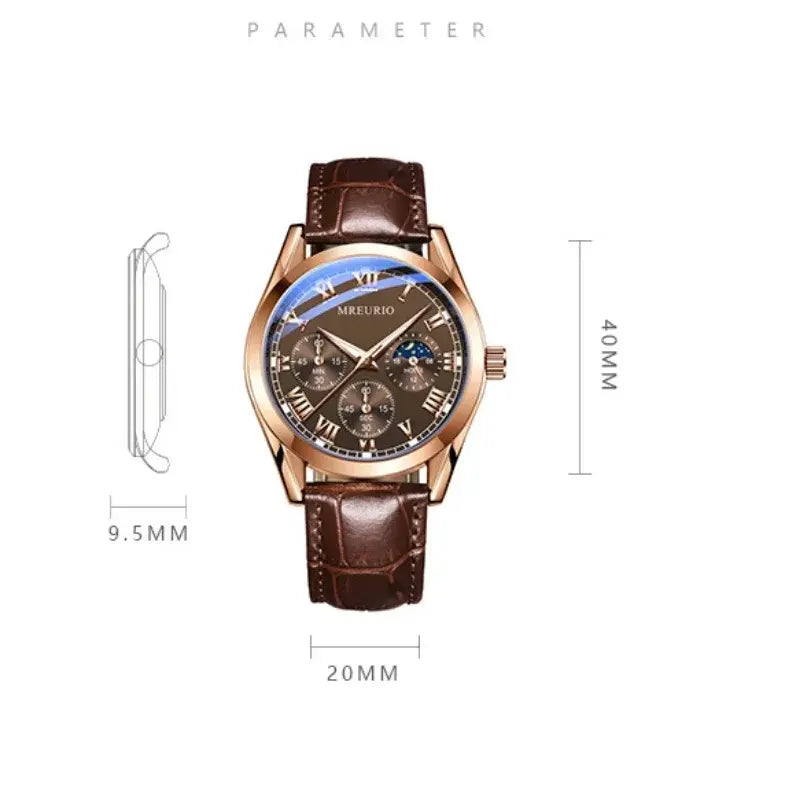 Men’s Luxury Quartz Watch with Leather Strap