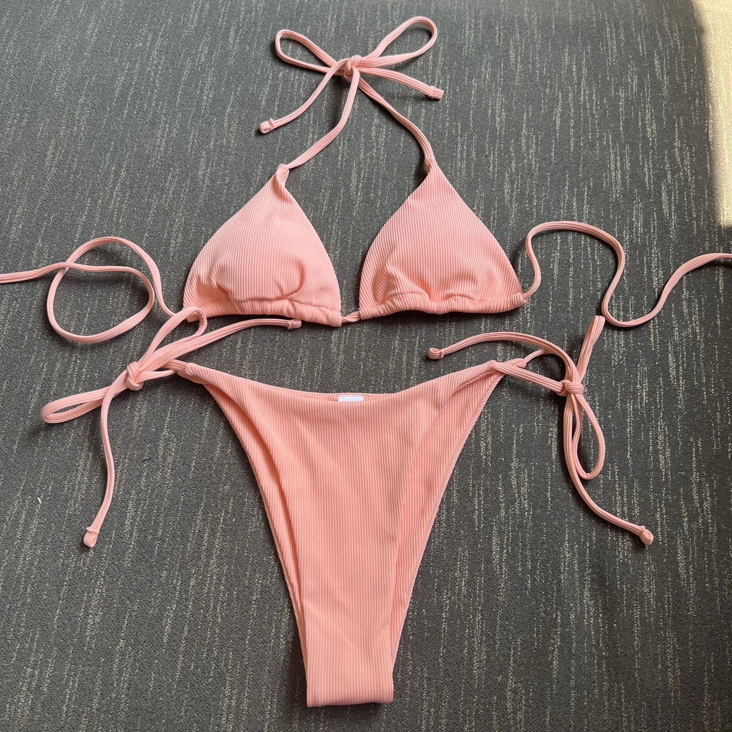 Ribbed Three-Piece Bikini Set – Lightweight, Curve-Flattering Swimwear (Sizes S–L)