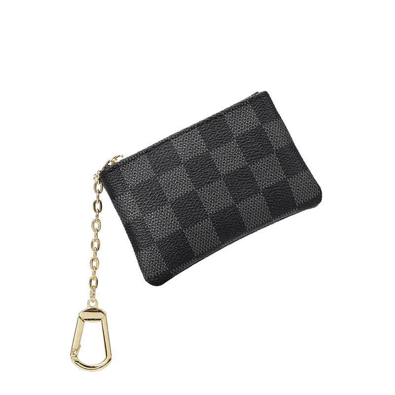 Explosion Check Small Coin Purse – Stylish Grid Mini Wallet & Key Pouch