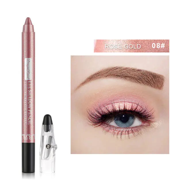 Waterproof Pearlescent Silkworm Eyeshadow Pen – 12 Shades of Long-Lasting Shine with Built-in Sharpener