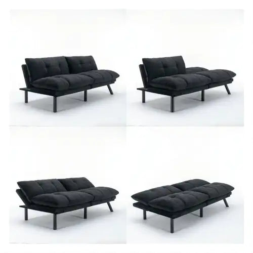 Black Convertible Folding Modern Sofa Bed – Upholstered Twin Sleeper with Iron Legs