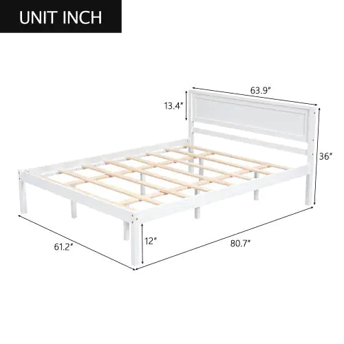 Platform Bed Frame with Headboard, Wood Slat Support, No Box Spring Needed, Queen, White