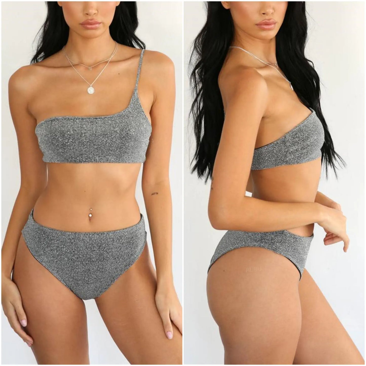 One-Shoulder Shimmer Bikini – Gold or Silver Glamour for Bold Summer Style (Sizes S–L)
