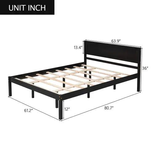 Platform Bed Frame with Headboard, Wood Slat Support, No Box Spring Needed, Queen, Espresso