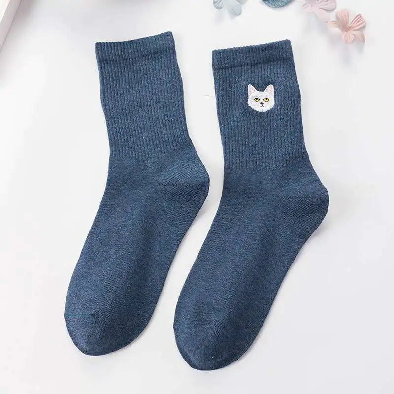 Embroidered Cat Socks for Women – Playful Comfort in Every Step