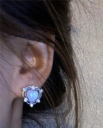 Glitter Shiny Rhinestone Dazzling Peach Heart Stud Earrings