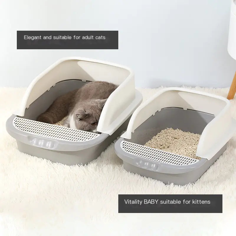 Large Cat Litter Box with Half Enclosure and Splash Guard