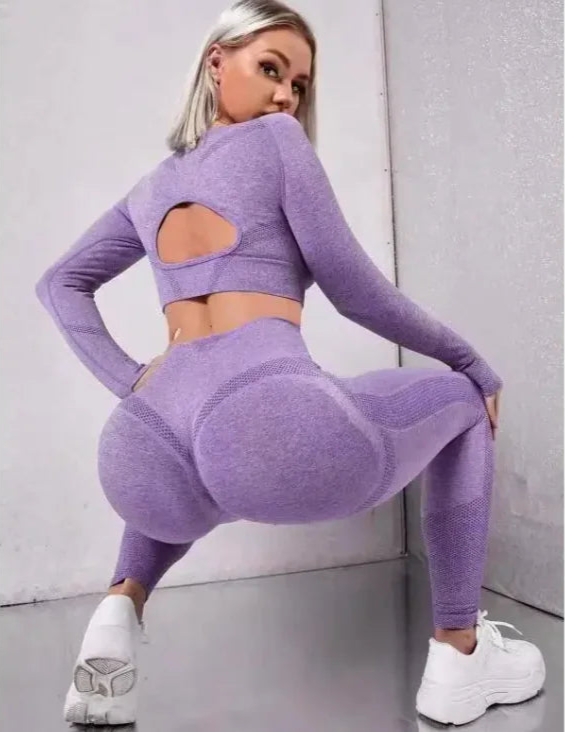 Yoga Two-Piece Suit – Long Sleeve Pullover & Leggings Activewear for Women