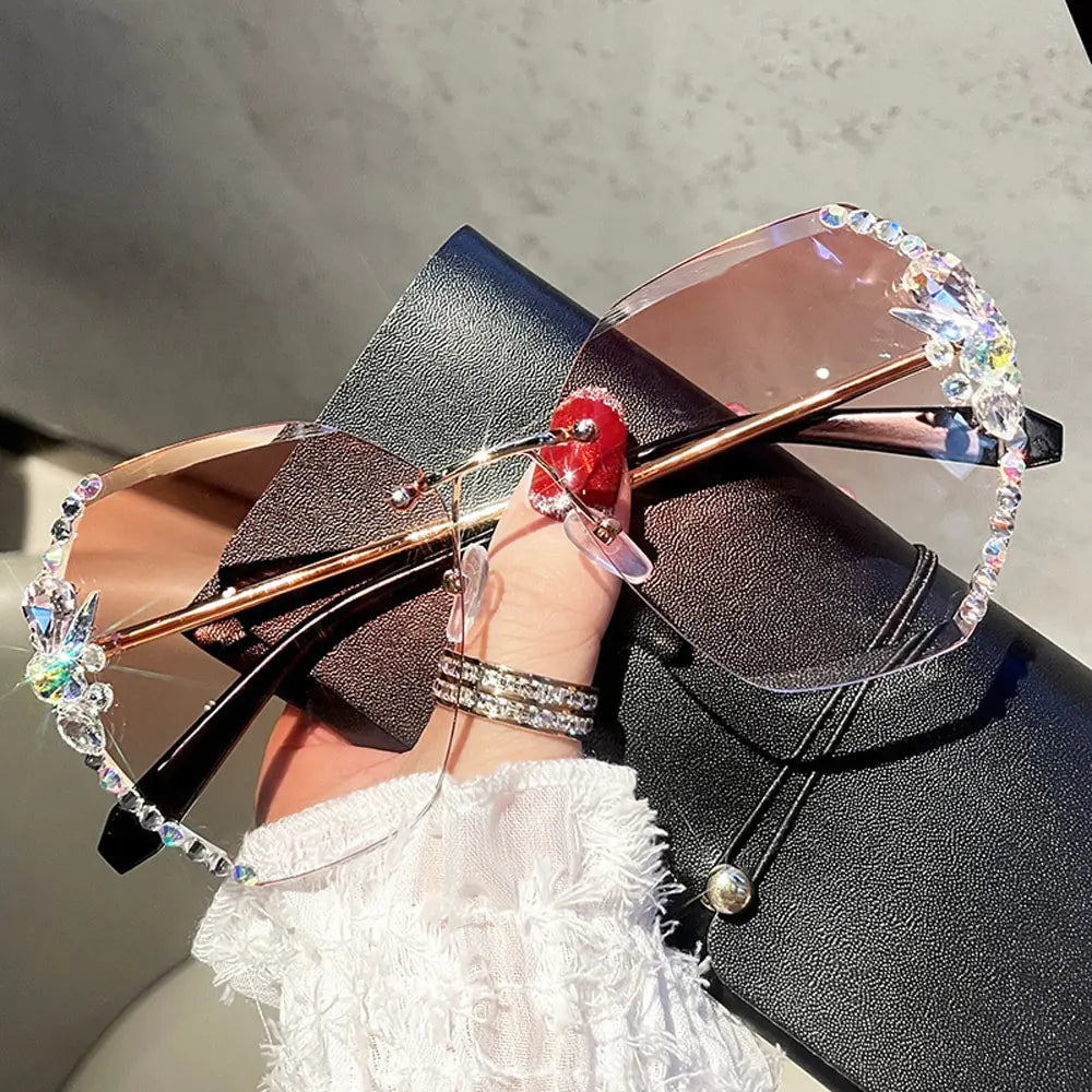 Vintage Rhinestone Rimless Sunglasses – Timeless Glamour & Modern Elegance