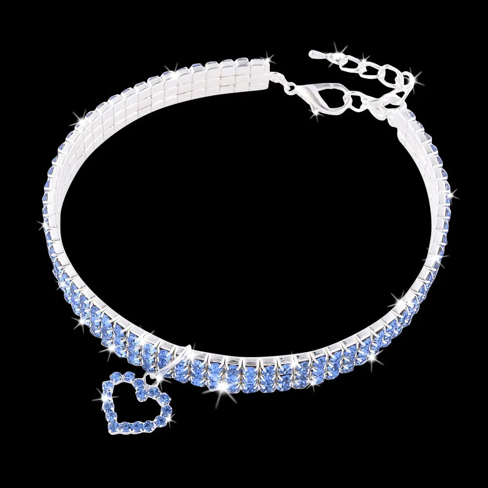 Heart-Shaped Rhinestone Dog & Cat Collar – Sparkling Alloy Pet Necklace for Everyday Glamour