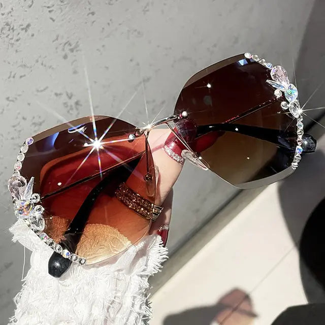 Vintage Rhinestone Rimless Sunglasses – Timeless Glamour & Modern Elegance