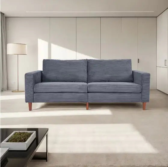 Grey Linen Sofa – Modern Upholstered Sofa for Living Room or Office