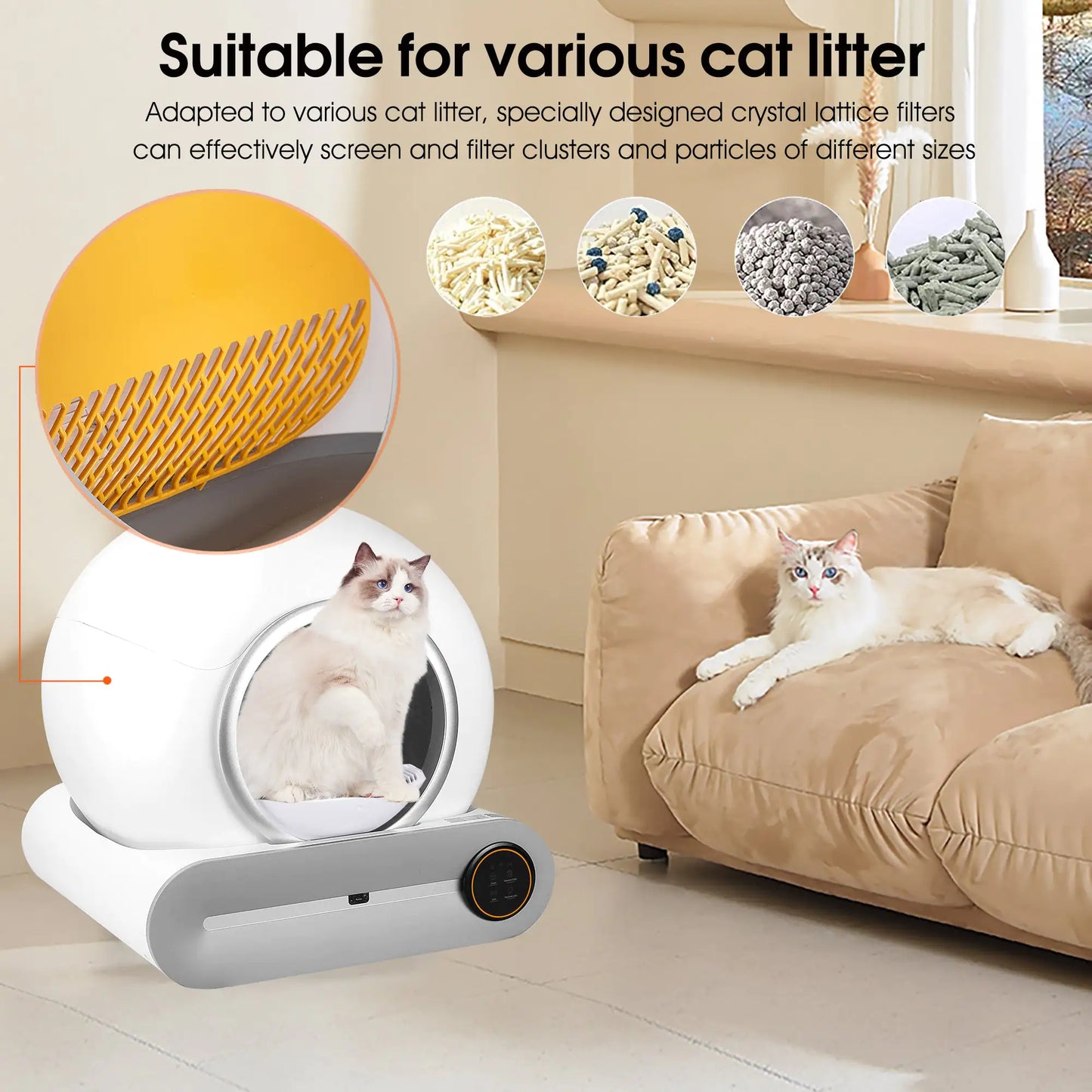 Self-Cleaning Litter Box with Automatic Scooping, Deodorization & App Control