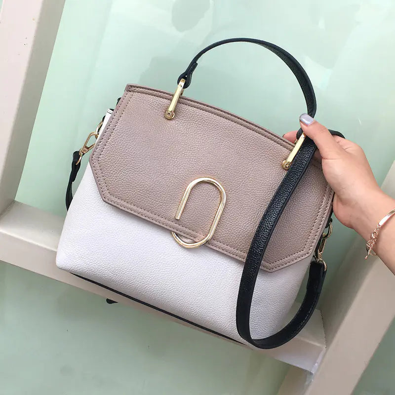 Urban Simplicity Shell Handbag – Compact Shoulder Bag in Brown, White, and Green