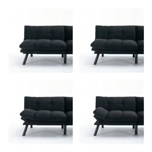 Black Convertible Folding Modern Sofa Bed – Upholstered Twin Sleeper with Iron Legs