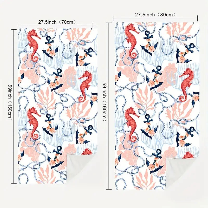 Seahorse Anchor Print Beach Towel – Oversized, Sand-Free, and Stylish for Summer Adventures