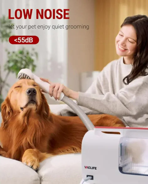 Pet Grooming Vacuum Kit – 3-in-1 Low Noise Deshedding & Trimming Tool (with Clipper, Brush & Large Dust Cup)