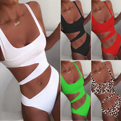 Solid Color One-Piece Swimsuit and Bikini Set – Flattering Fit in Classic Shades