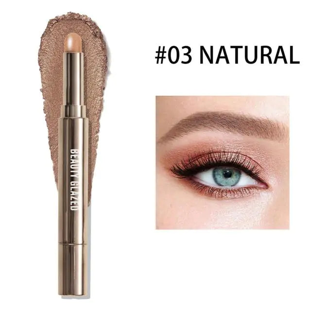 10 Color Double-Ended Eye Shadow Stick – Pearlescent Finish with Built-in Sponge Brush (5.1" Length)