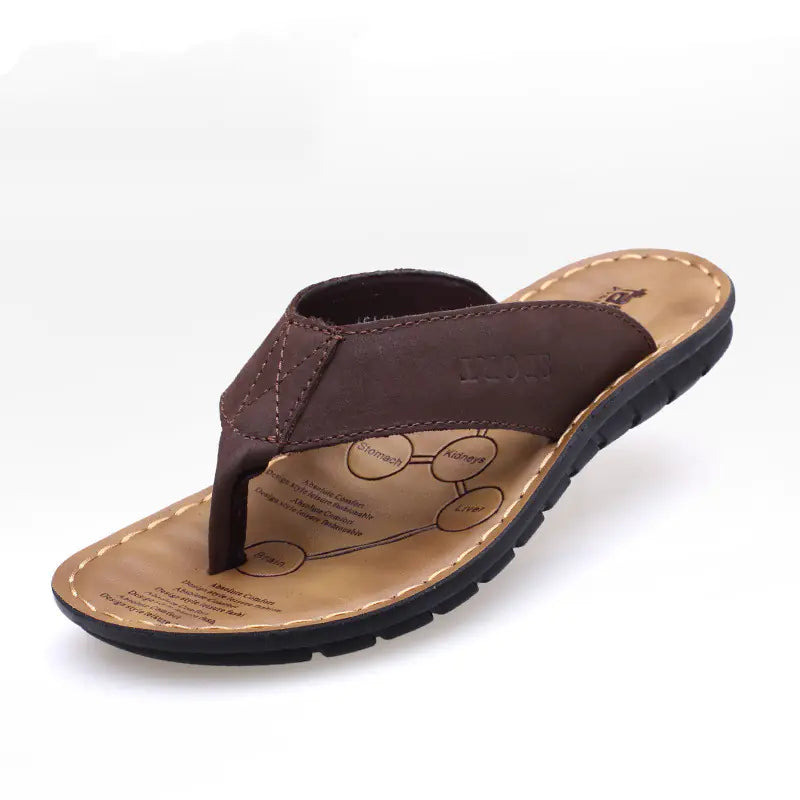 Men’s Cowhide Leather Flip-Flops – Durable Comfort for Driving and Everyday Wear