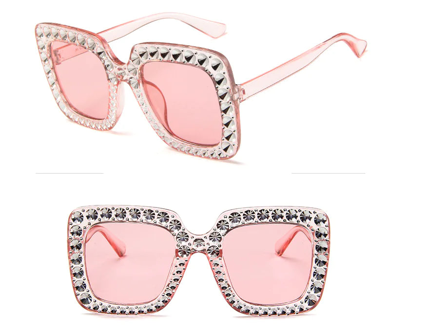 Square Rhinestone Sunglasses – Oversized Glamour with Dazzling Crystal Frames (7 Color Options)