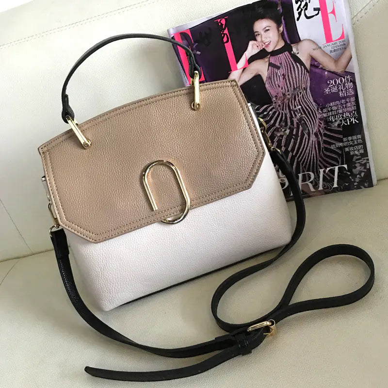 Urban Simplicity Shell Handbag – Compact Shoulder Bag in Brown, White, and Green