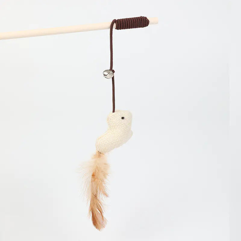 Interactive Cat Teaser Toy – Hemp Rope Wand with Wooden Handle for Active Play and Exercise