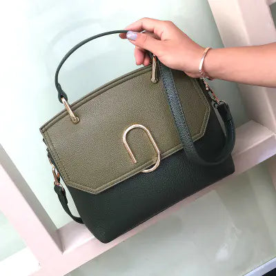 Urban Simplicity Shell Handbag – Compact Shoulder Bag in Brown, White, and Green