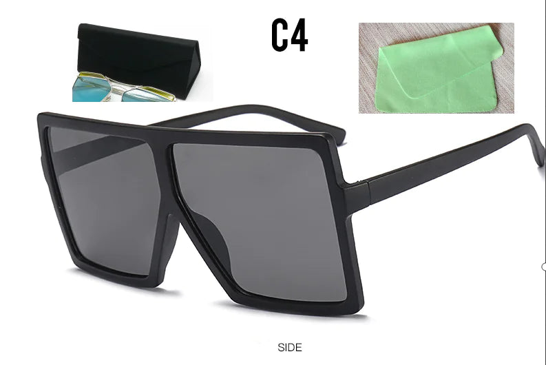Square Large Frame Sunglasses for Women – Oversized UV Protection Shades with Case & Cloth (7 Color Variants)