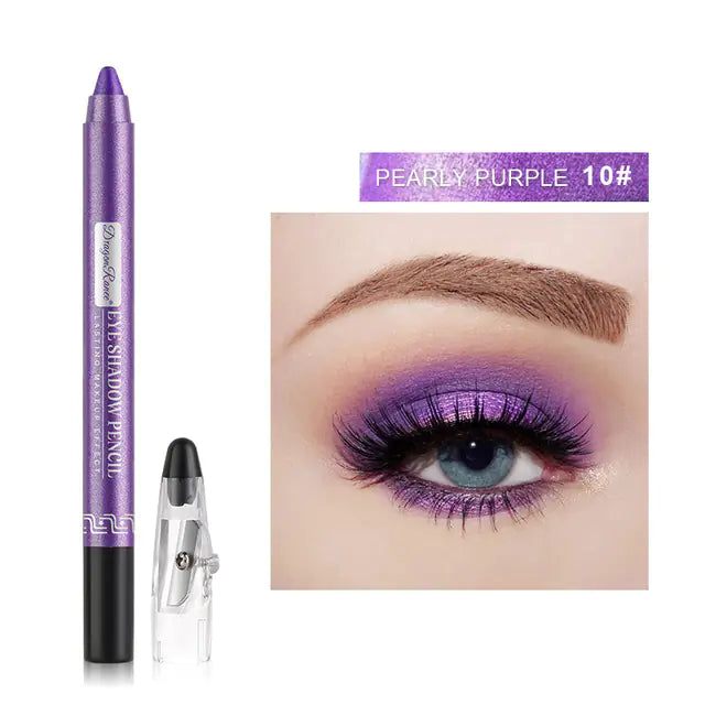 Waterproof Pearlescent Silkworm Eyeshadow Pen – 12 Shades of Long-Lasting Shine with Built-in Sharpener