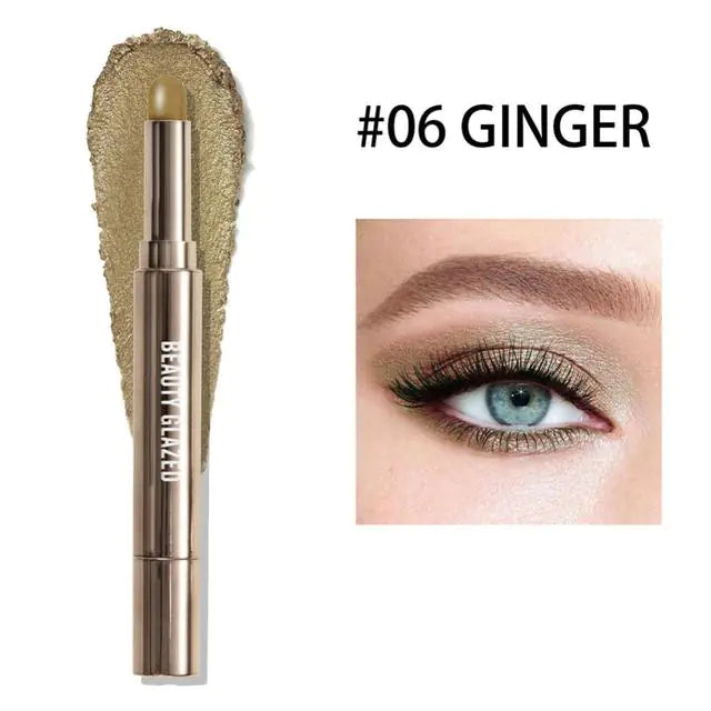 10 Color Double-Ended Eye Shadow Stick – Pearlescent Finish with Built-in Sponge Brush (5.1" Length)