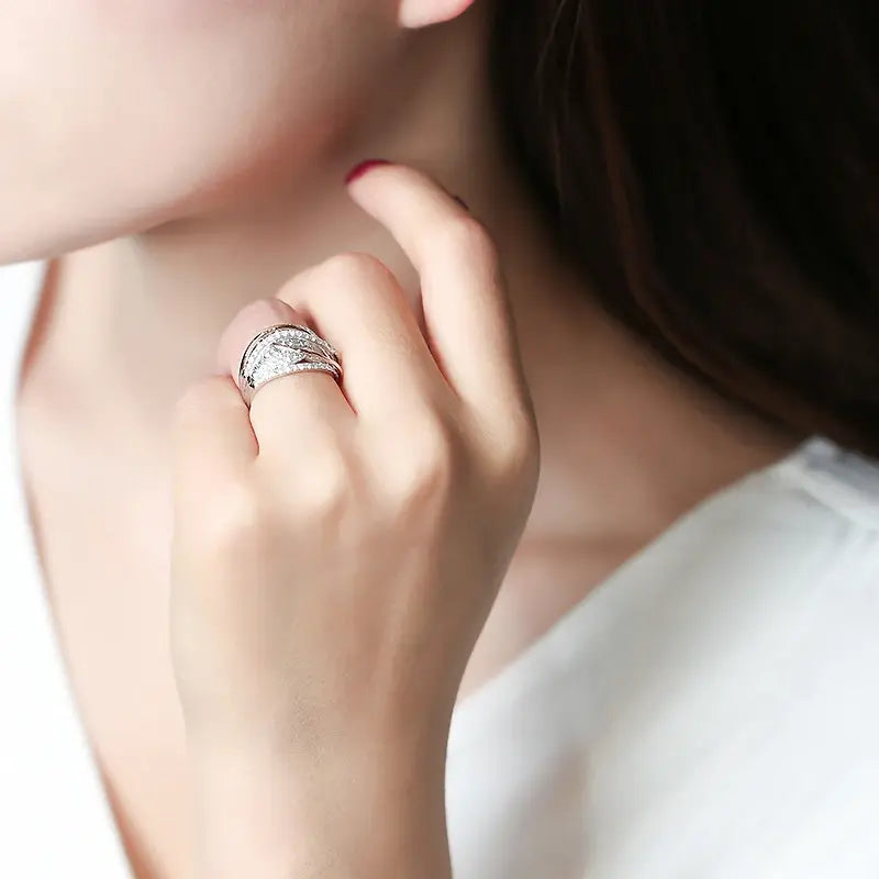 Sparkle with Elegance wearing the Zircon Mesh Engagement Ring